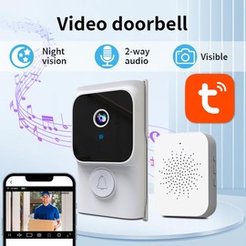 POATOW Wireless Doorbell Camera with Chime 2K HD, WiFi Video Doorbell Camera with Voice Changer, Motion Detector, Anti-Theft Device, Night Vision, 2-Way Audio (White)