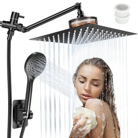 Regaderas para Baño con Filtro y Brazo de Extensión, 10" Cabeza de Ducha de Alta Presion, 5 Modes Shower Head de Mano, [No Requiere Perforación], Anti