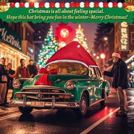 Angooni Festive Car Christmas Hat - 79”L x 74”W Christmas Decorations for Car, Cute Christmas Car Accessories Christmas Car Cover, Xmas Santa Claus Hat Decor for Jeeps, Trucks, Golf Carts..