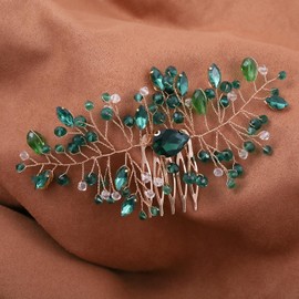 Green Bride Wedding Hair Comb Crystal Golden Bridal Hair Vine Piece Accessories for Women Girls Party Photography