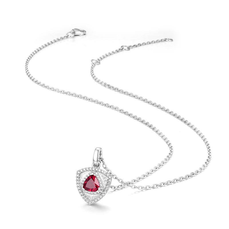 FANCIME Ruby Necklace July Birthstone Sterling Silver Triangle Pendant Necklace