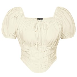 Scarlet Darkness Renaissance Shirt Women Crop Corset Top Summer Y2K Peasant Tops Blouse Ivory L