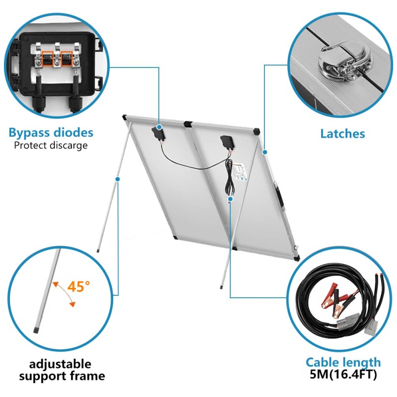 DUOERLAN 300W 12V Mono Foldable Solar Panel Suitcase w/30A Controller