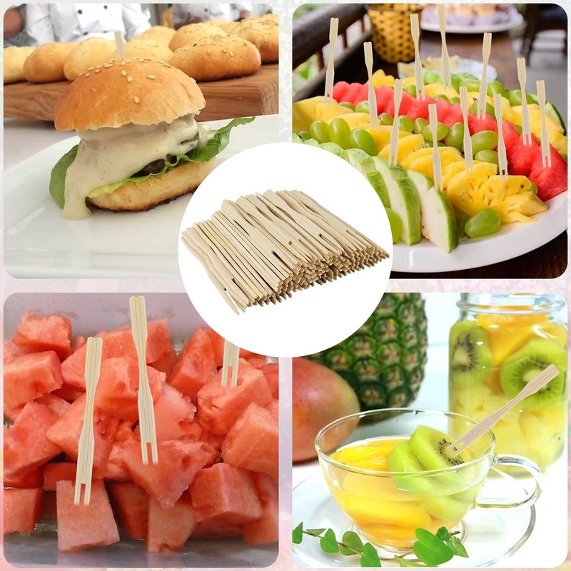 100 Pack Bamboo Appetizer Forks, Toothpick for Appetizer, 3.5 Inch