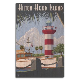 Lantern Press Hilton Head Island, South Carolina - Harbour Town Lighthouse (10x15 Wood Wall Sign, Wall Decor Ready to Hang)