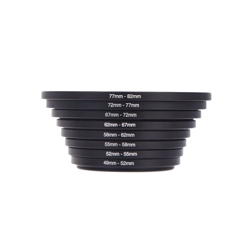 Snsowed 8pcs Step Up Ring Adapter 49-52-55-58-62-67-72-77-82mm 49mm 82mm Filter