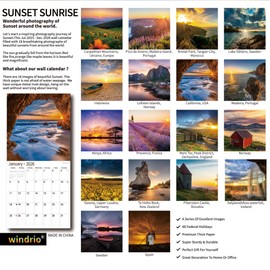 2026 Wall Calendar,Calendar 2026, July 2025 - December 2026, Wall Calendar Sunset, 12" x 24" Opened,Full Page Months Thick & Sturdy Paper for Calendar Organizing & Planning