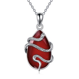 YFN Snake Necklace Sterling Silver Red Agate Pendant Blue Crystal Healing Jewelry Spiritual Protection Gifts for Women Girls
