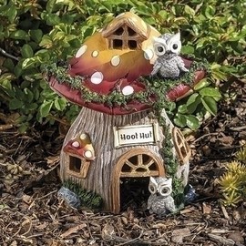 Roman Hoot Hut Mushroom House Statue, 8.75-inch Height, Resin, Home, Garden, Outdoor