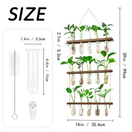 Monsiter QE 3 Tier Large Propagation Stations Wall Hanging Plant Terrarium with Wooden Stand, Retro Propagation Test Tube for Hydroponic Plants Cutting Flower, Propagator Home Office Patio Decor Gifts