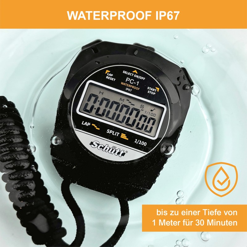 Schütt Stopwatch PC-1, Large Single-Line Display, Pressure Point Mechanism, Dust