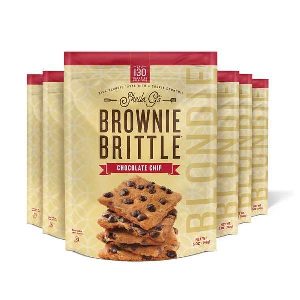 Sheila G's Brownie Brittle BLONDIE Chocolate Chip- Low Calorie, Healthy Chocolate, Sweets & Treats Dessert, Thin Sweet Crispy Snack-Rich Blondie Taste with a Cookie Crunch- 5oz, (Pack of 6)