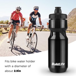 BuildLife 2 Pack Sports Water Bottle, 710ML Squeeze Water Bottle, Biking Water Bottles, BPA Free & Leakproof Cycling Bottles for Hiking, Outdoor Sports Dishwasher Safe (710ml-White+BrightBlack)