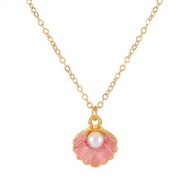 Shell Necklace Seashell Necklace Pearl Earrings Starfish Necklace Summer Jewelry Gift for Women (Pink Shell Necklace)