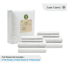 LANE LINEN 100% Organic Cotton Pure White Full Sheets Set, 4-Piece Pure Organic Cotton Long Staple Percale Weave Ultra Soft Best Bedding Sheets for Bed, Breathable, 15" Deep Pocket - White (2 Pack)