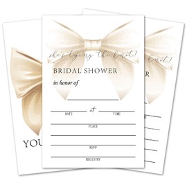 LETUROIA 25 Pcs With Envelopes Blank Bridal Shower Invitation Cards, Champagne Bow Invitaciones, 4x6 Inch Fill-In Style Double-Sided -01