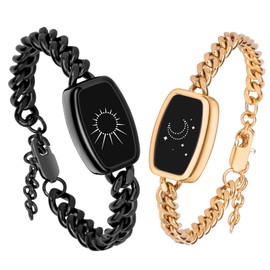 Long Distance Touch Bracelets,Vibration & Light up Couples Bracelets, Remote Smart Matching Bracelet Jewelry sets for Couples Long Distance Relationship Girlfriend Boyfriend Xmas Gifts Black Gold