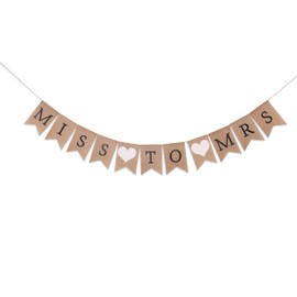 WAWOO Miss to Mrs Banner - Bridal Shower Decorations, Wedding Banner, Burlap, 80 x 5 inches, Handmade, Reusable