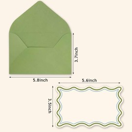 Whaline Juego de 60 notas planas en blanco con sobres, 4 colores, borde ondulado, tarjetas de notas no plegables, tarjetas de índice en blanco para ba