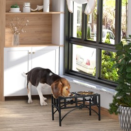 PawHut Elevated Dog Bowls, Double Stainless Steel Heavy Duty Dog Food Bowl Elevated Pet Feeding Station, 10.5" H