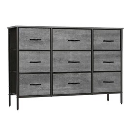 VASICAR Dresser for Bedroom with 9 Deep Drawers, Wide TV Stand Modern TV Console, Fabric Storage Cabinet, Chest of Drawers for Closet, Nursery (Gray)