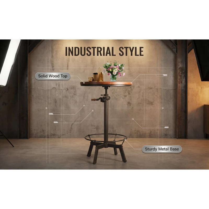 Diwhy Pub Set Industrial Style Adjustable Height 33.5-39.4in Dining Table