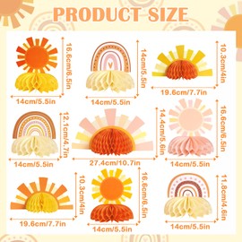 SUNBEAUTY 9Pcs Warm Sunshine Table Paper Decorations Table Decorations Honeycomb Bohemian Style Honeycomb Centerpieces Table Toppers Tea Party Wedding Decor