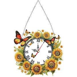 Diamond Painting Clock Kits for Adults, Special Shaped Diamond Art Wall Clock Crafts Home Wall Decor - Sunflower Butterfly