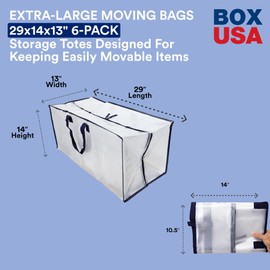 BOX USA 6 Pack Extra Large Clear Moving Bags with Handles & Zippers | Heavy Duty Storage Totes, Packing, Dorm Room Essentials & College Space Saving