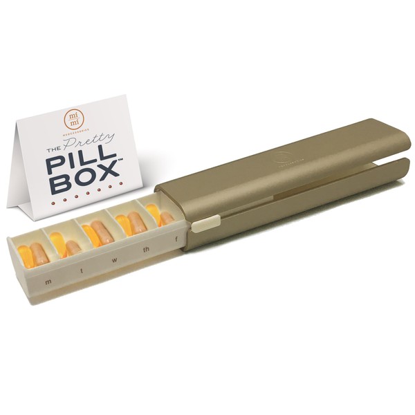 7 Day Pretty Pillbox | Wide Weekly Pill Organizer | for Prenatal Vitamins, Supplements, Pills | Ideal for Travel, The Gym, The Office & Pregnancy | Champagne