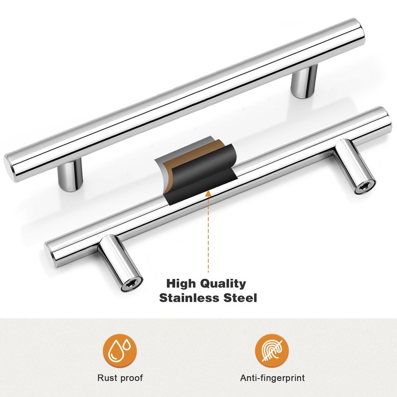 Probrico Polished Chrome Cabinet Handles 5 Inch Hole Centers, Kitchen