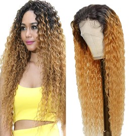 Lakaisa Women's Real Hair Wig, 4 x 4 HD Lace Front Wig, Human Hair, Glueless Wig, Wear and Go Curly Wave Wig, Pre Plucked, Natural Hairline with Baby Hair, Blonde Colour, No Tangle, 24 Inches (61 cm)