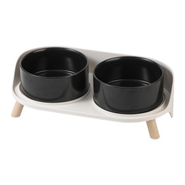 Elevated Dog Food Water Bowl - Raised Dog Bowl with Stand Non Skid - Double Dog Feeding Bowl Set with Splash Proof Guard - Ceramic Pet Dish for Small to Medium Dogs and Large Cats