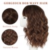 Lativ Brown Highlight Wigs for Women Short Wavy Curly Bob
