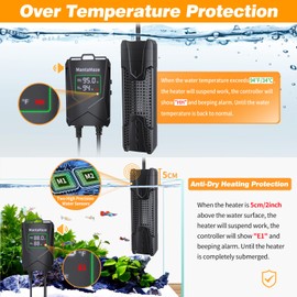 MantaMaze Aquarium Heater 300W/500W/800W/1000W for 20-300 Gal, Fish Tank Heater with Intelligent Leaving Water Automatica Stop Heating and Overheating Protection, for Freshwater & Saltwater