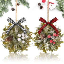 Wettarn Christmas Mistletoe Kissing Ball Ornament Ribbon Christmas Mistletoe Ball with Berry Leave Hanging Mistletoe Decoration for Doorway Home Office Xmas Tree 10 Inch (Mixing Styles, 2)