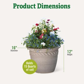 Gardener's Supply Company Cortina Self-Watering Planter | 16" Diameter 12" High Large-Capacity with Water Reservoir | UV-Resistant Planter Pot for Plants & Flowers - Dark Gray