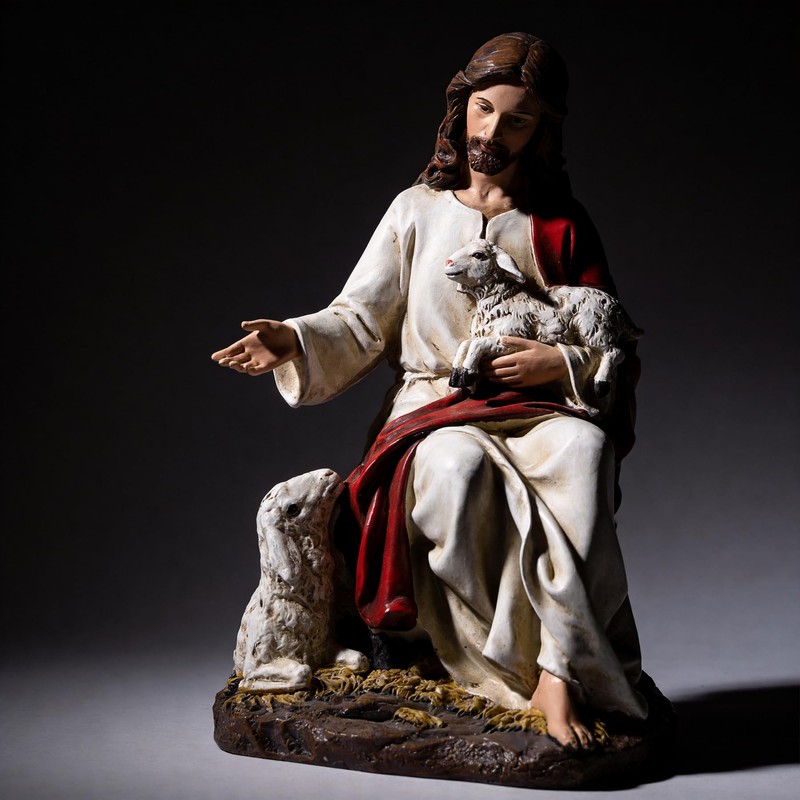 ASTARIKO The Good Shepherd Jesus Statue with Lambs, 8-Inch Resin