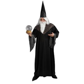 Men's Full Figure Wizard Black Costume Robe With Hat