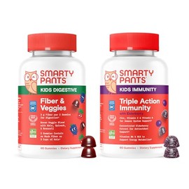SmartyPants Kids Digestive & Immune Support Bundle: Fiber & Veggies + Elderberry Gummies with Prebiotic Fiber, Vitamins C, D3, B12 & Zinc – Gluten Fre