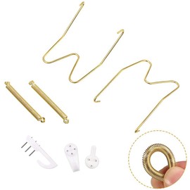 Pack of 8 Plate Hangers, Plate Hangers for Walls, 8 Inch Golden W-Type Plate Hanger with 10 Wall Hooks for Home Kitchen Decor, Wall Decoration