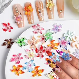 60PCS Flower Nail Charms Floral Nail Art Charms Colorful Flower Resin Charms Summer Spring Charms for Nails 3D Cute Nail Art Supplies for Women Girls Manicure DIY Decoration