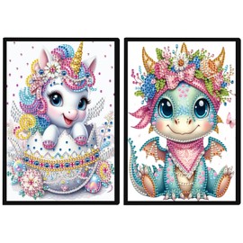 DCIDBEI 2 Pack A5 Diamond Painting Notebooks Unicorn Pterosaur Blank Diamond Painting Notebook Set of 2 Dinosaur Diamond Painting Pictures Adult Notebook Sketchbook A5 Diamond Painting