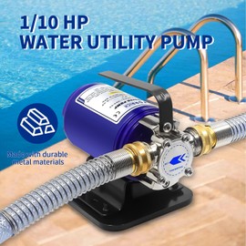 TDRRICH Water Transfer 115V 1/10HP Electric Utility Pump with Inline Hose Kit,330GPH Portable Pool Drain Self Priming Pump for Removing Water from Garden,Hot Tub,Heater,Rain Barrel, Aquariums, etc