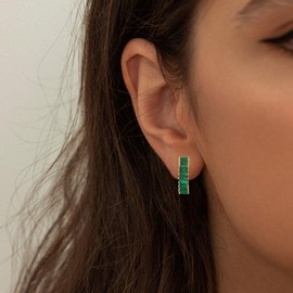 Gold U Shaped Hoop Earrings for Women - Sterling Silver Loop Earrings Trendy Hypoallergenic Green Cubic Zirconia U Hoop Earrings Fashion Classic Earrings Gift for Her Mom Wife Birthday Valentine's Day