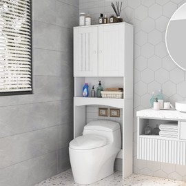 ME2 Bathroom Over The Toilet Storage, Bathroom Organizer Shelf Over Toilet Collect Cabinet with Shelves, Double Doors (White)