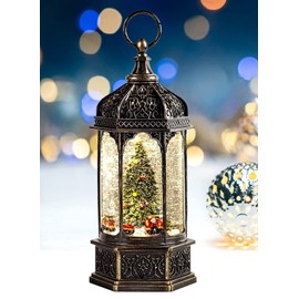 Musical Christmas Tree Snow Globe with Timer, Decorative Trains Rotate with Music, Christmas Ornaments Music Box for Friends, Women, Adults, 12.7''