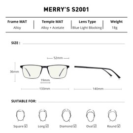 MERRY'S Fashion Blue Light Blocking Glasses - Reading Glasses Metal Frame Spring Hinge Readers for Men Eyeglasses