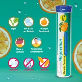 German Magnesium Effervescent Tablets Pack of 140 Orange Flavour - 200 mg Magnesium Sugar Free, Vegan - T&D Pharma - Made in Germany