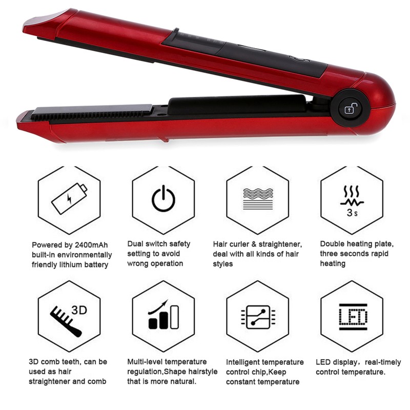 Mini Rechargeable Cordless Hair Curler & Straightener Hair Ironing Device